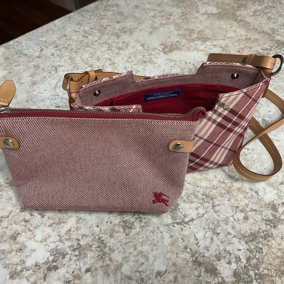 Authentic BURBERRY Nova Check Blue Label Shoulder Bag Canvas Red Silver - Picture 15 of 16